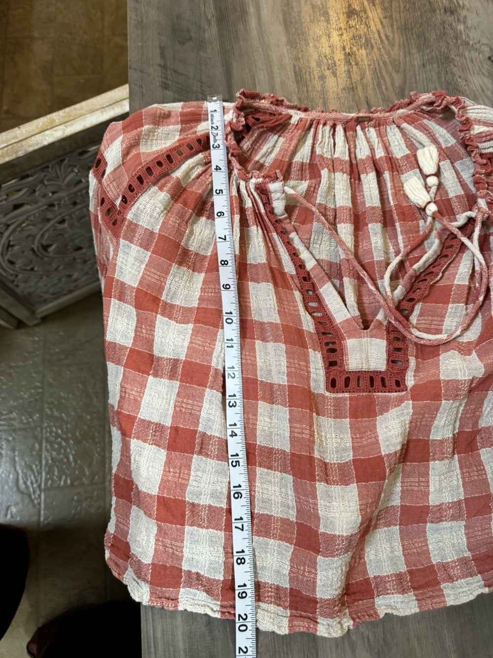 Free People Rust and Cream Plaid Peasant Tunic - Picture 6 of 7